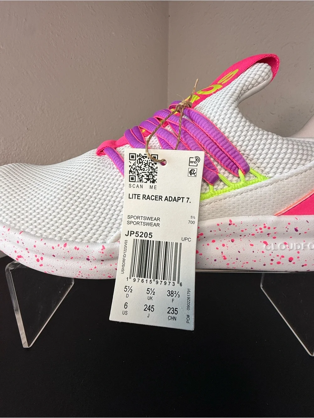 adidas Kids White Sneakers with Hot Pink and Yellow Accents
